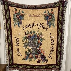 Tuscan Woven Tapestry Throw Blanket • Craft Fabric Textile • Fruit Vintage Style